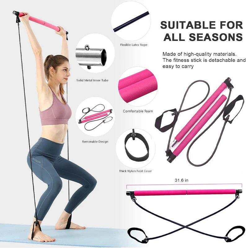 Multi-Functional Pilates Bar Kit with Resistance Bands