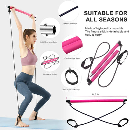 Multi-Functional Pilates Bar Kit with Resistance Bands