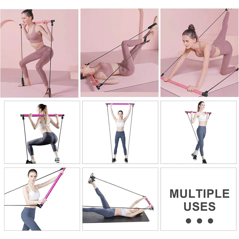 Multi-Functional Pilates Bar Kit with Resistance Bands
