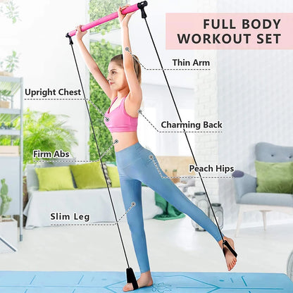 Multi-Functional Pilates Bar Kit with Resistance Bands